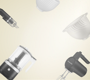 A collage of stand mixers, hand mixers and other countertop appliances.