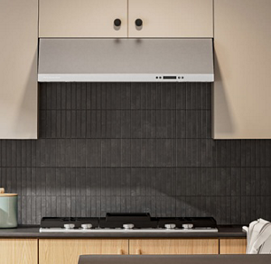 KitchenAid® range hood in eggshell-colored cabinetry