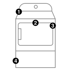 A dryer with numbers indicating model number placement