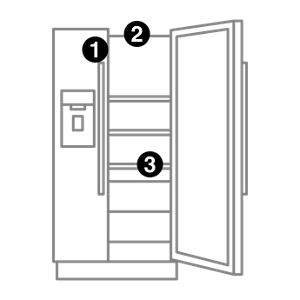 A refrigerator with numbers indicating model number placement