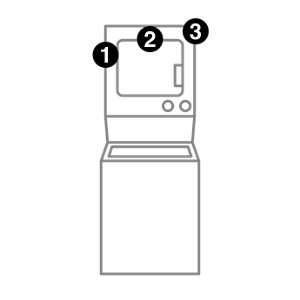 A washer dryer combo with numbers indicating model number placement