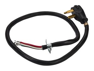 4' 4-Wire Range Power Cord, rated 40 A, with 4-wire, 4-ring terminal connectors, and right-angle 4-prong plug